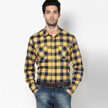 Checked Yellow Casual Shirt