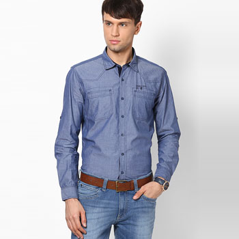 Solid Blue Casual Shirt