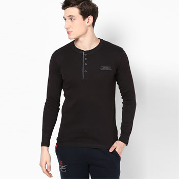 Solid Dark Grey Henley T-Shirt