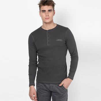 Solid Grey Henley T-Shirt