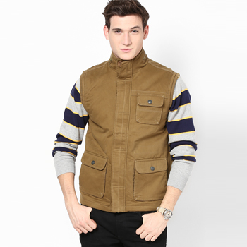Solid Khaki Casual Jacket